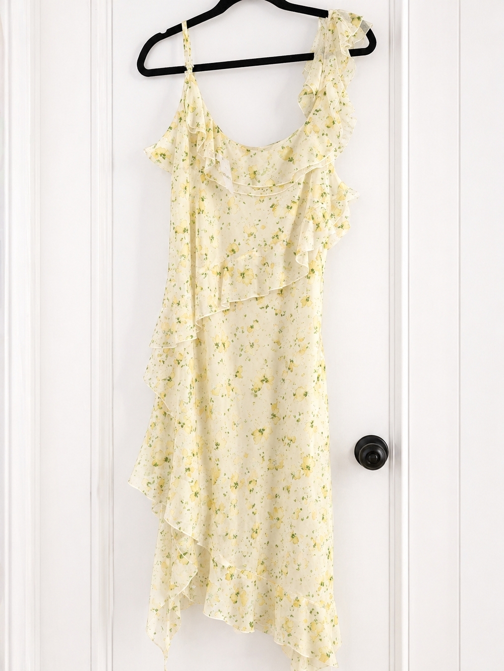Forever 21 Cream and Yellow Floral Asymmetrical Ruffle Dress